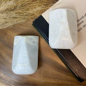 Polished Marble Modernist Bookends, Glam Black Stone Bookends